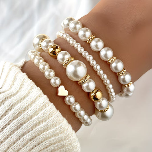 Set van 4 stapelbare armbanden met parels