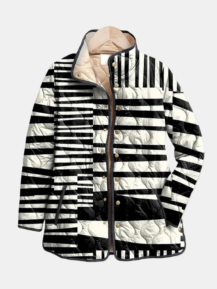 Miren | Veste Matelassée Rayée Noir et Blanc