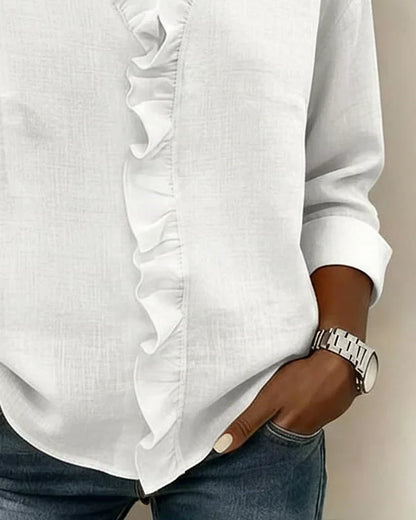 Susan | Blouse met volant, V-hals en lange mouwen