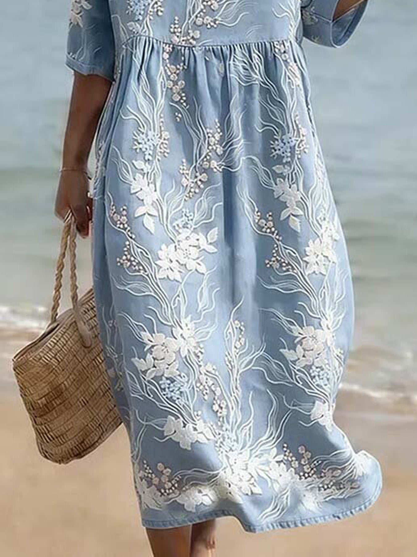 Nora | Abito Midi con Ricamo Floreale
