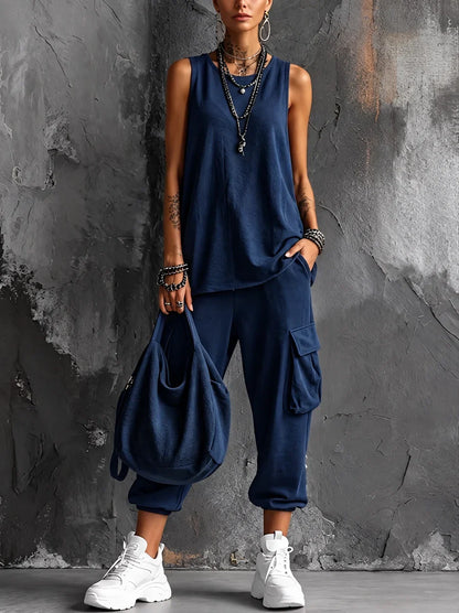 Muriel | Casual zachte set met zakken groen