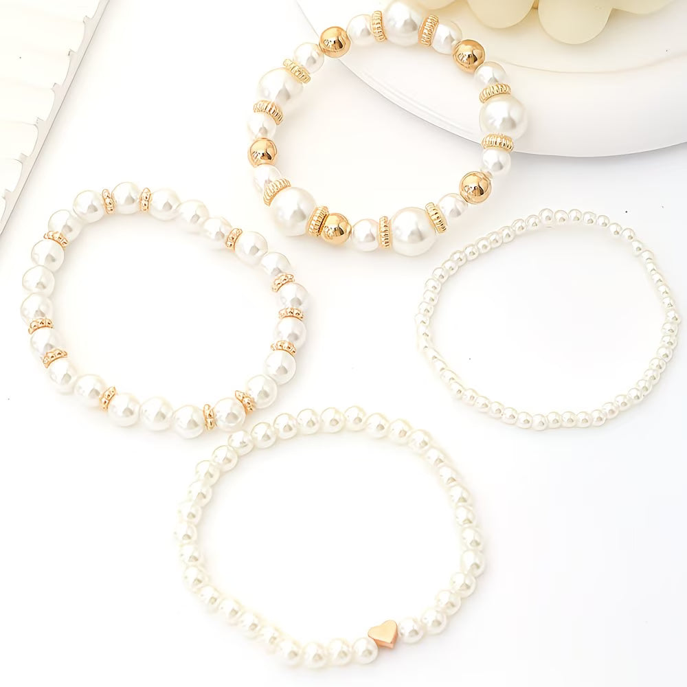 Set van 4 stapelbare armbanden met parels