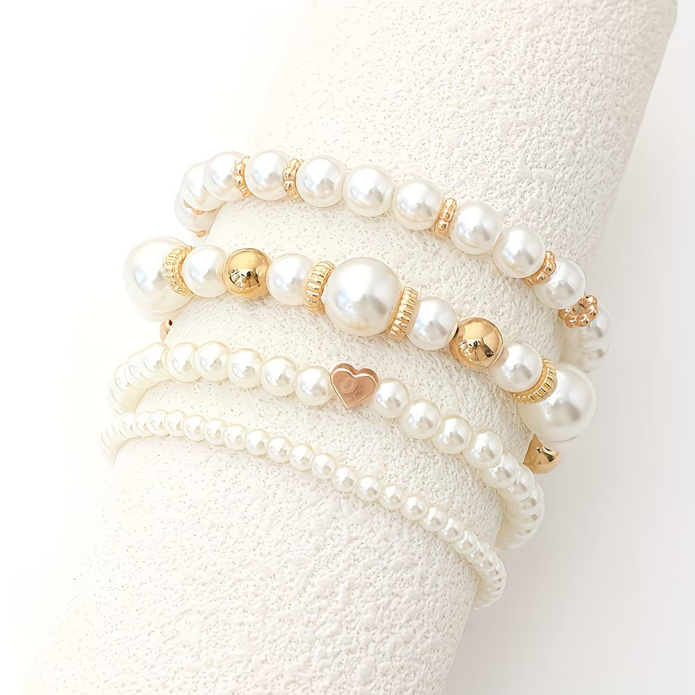 Set van 4 stapelbare armbanden met parels