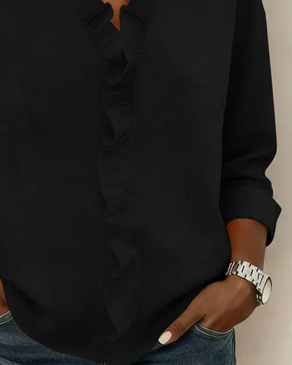 Susan | Blouse met volant, V-hals en lange mouwen