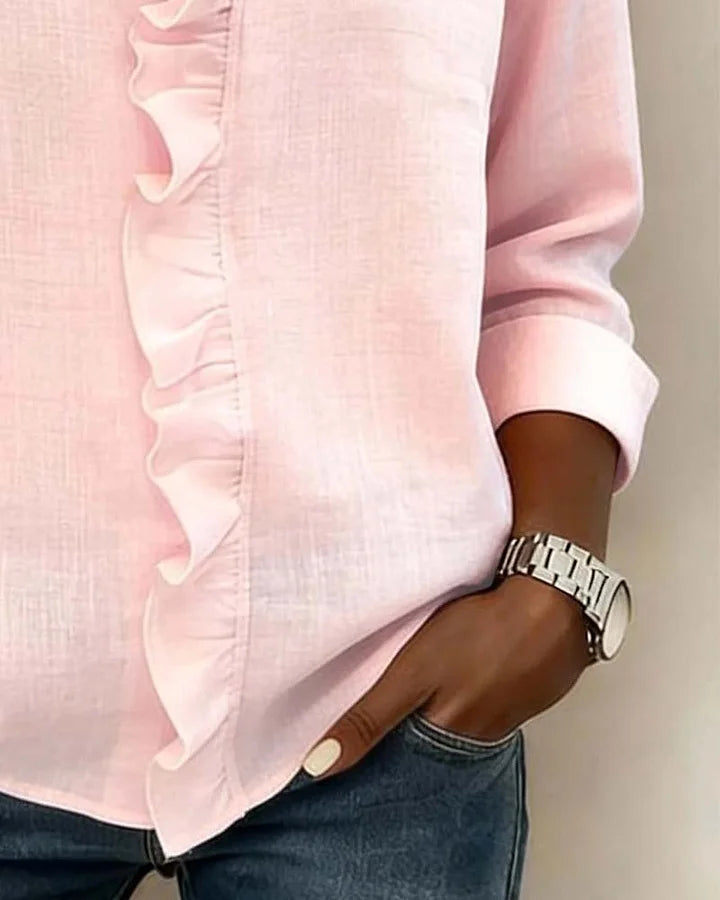 Susan | Blouse met volant, V-hals en lange mouwen