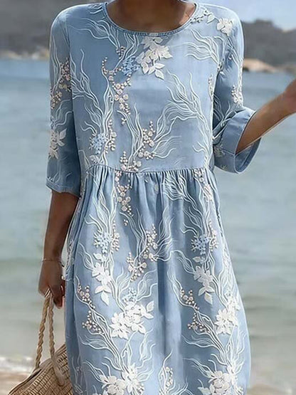Nora | Abito Midi con Ricamo Floreale