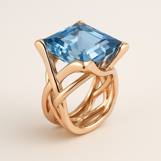 Vintage ring in roségoud met blauwe zirkonia