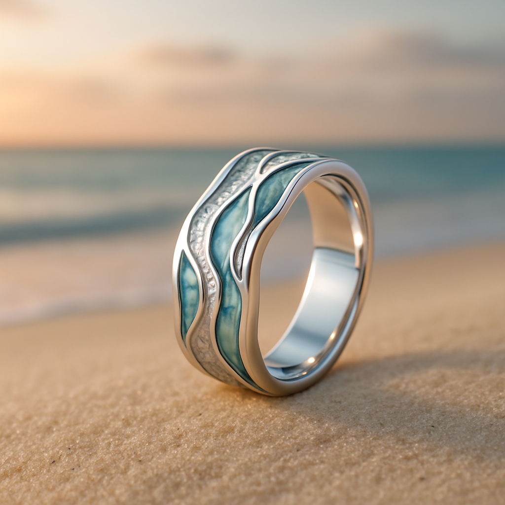 Zilveren ring met turquoise golven