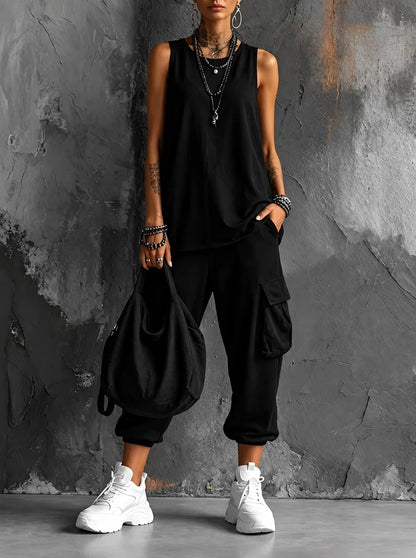 Muriel | Casual zachte set met zakken groen