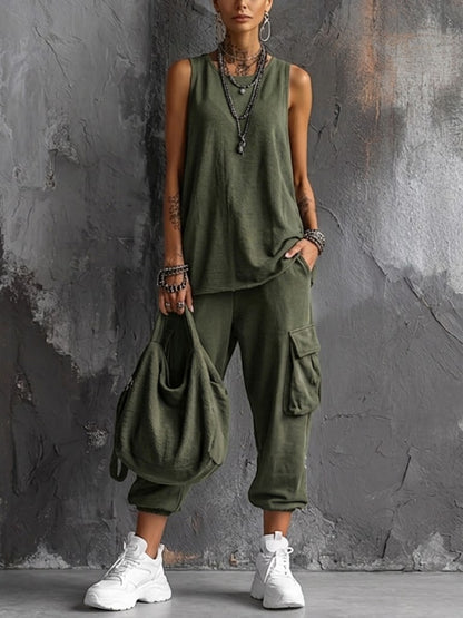 Muriel | Casual zachte set met zakken groen