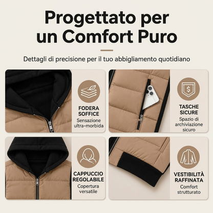 ⏰  Sconto del 50% di cambio stagione – qualità a metà prezzo! ✨Giacca Imbottita con Cappuccio e Blocco Colori da Donna