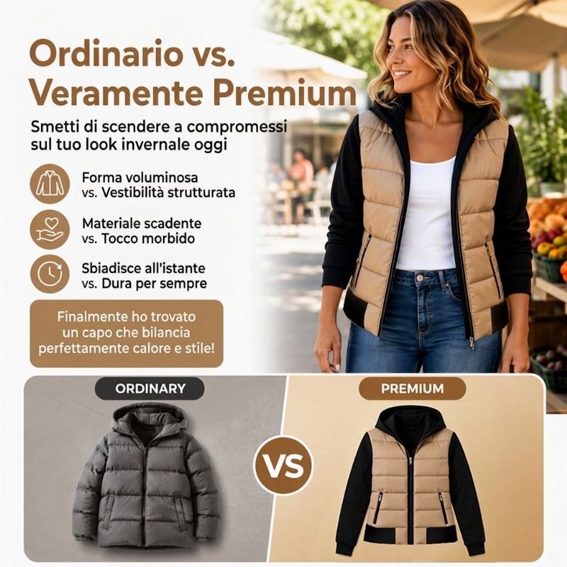 ⏰  Sconto del 50% di cambio stagione – qualità a metà prezzo! ✨Giacca Imbottita con Cappuccio e Blocco Colori da Donna