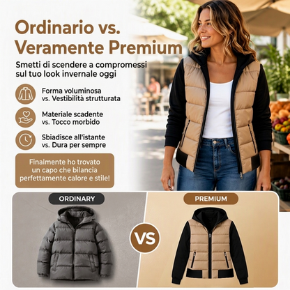⏰  Sconto del 50% di cambio stagione – qualità a metà prezzo! ✨Giacca Imbottita con Cappuccio e Blocco Colori da Donna