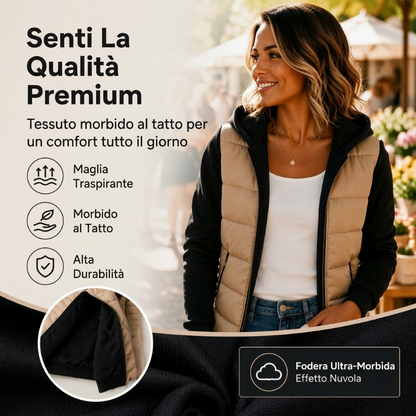 ⏰  Sconto del 50% di cambio stagione – qualità a metà prezzo! ✨Giacca Imbottita con Cappuccio e Blocco Colori da Donna