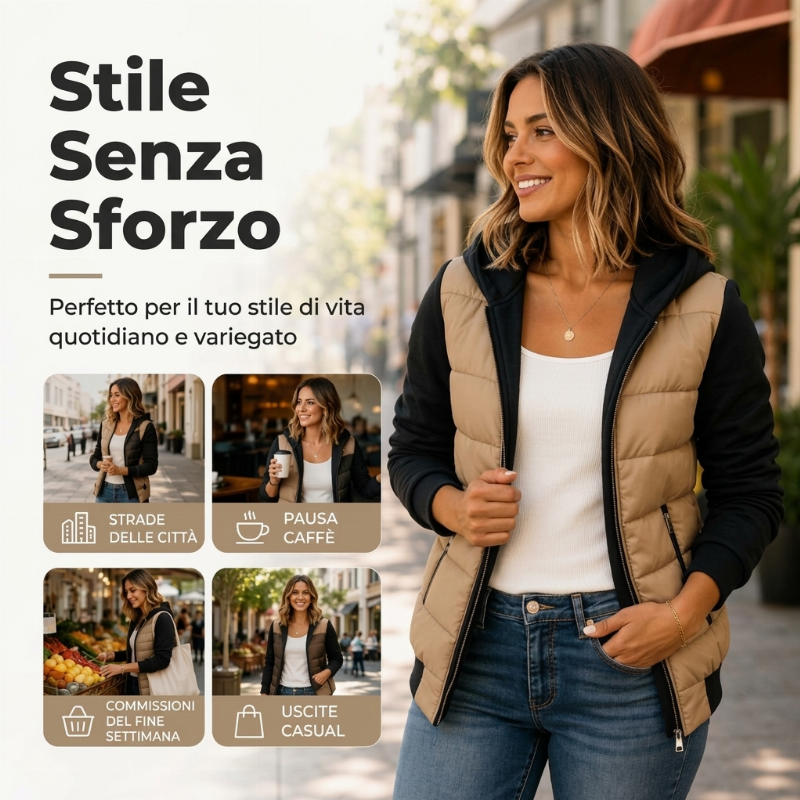 ⏰  Sconto del 50% di cambio stagione – qualità a metà prezzo! ✨Giacca Imbottita con Cappuccio e Blocco Colori da Donna
