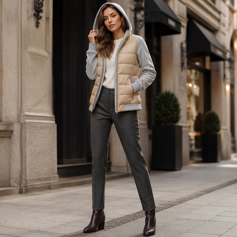 ⏰  Sconto del 50% di cambio stagione – qualità a metà prezzo! ✨Giacca Imbottita con Cappuccio e Blocco Colori da Donna