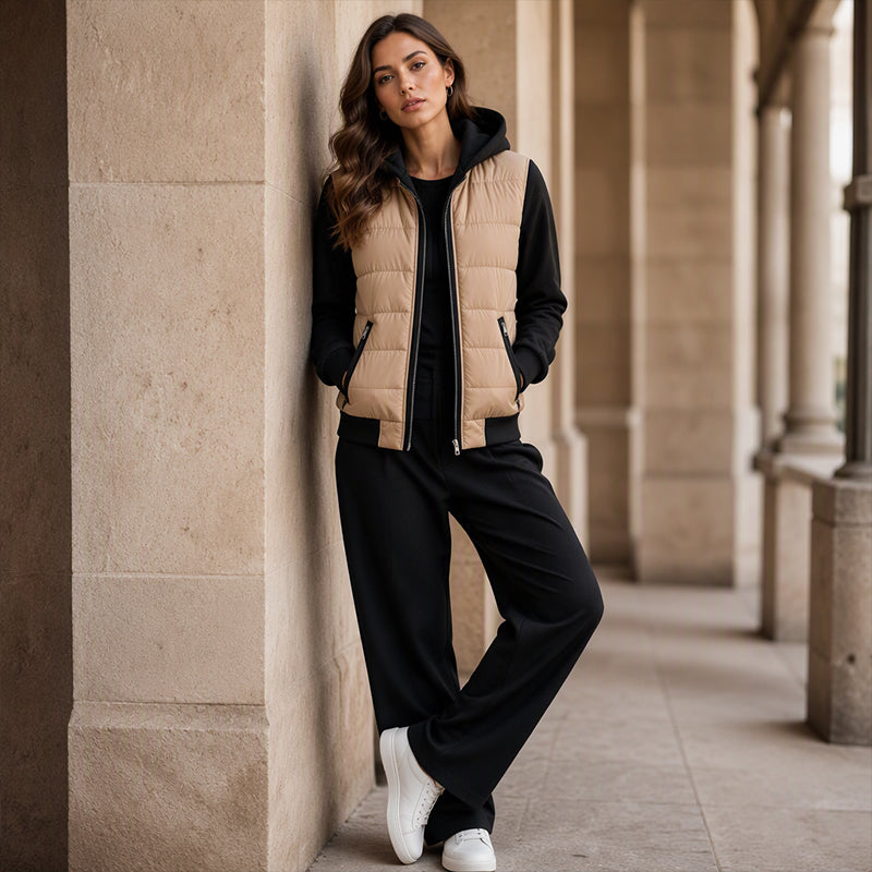 ⏰  Sconto del 50% di cambio stagione – qualità a metà prezzo! ✨Giacca Imbottita con Cappuccio e Blocco Colori da Donna