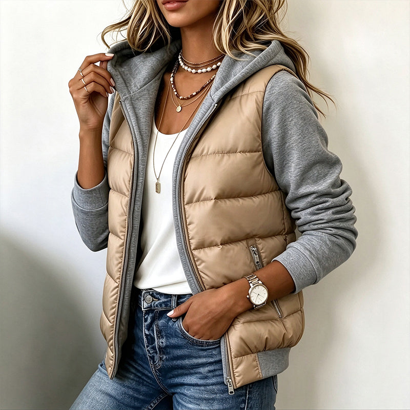 ⏰  Sconto del 50% di cambio stagione – qualità a metà prezzo! ✨Giacca Imbottita con Cappuccio e Blocco Colori da Donna